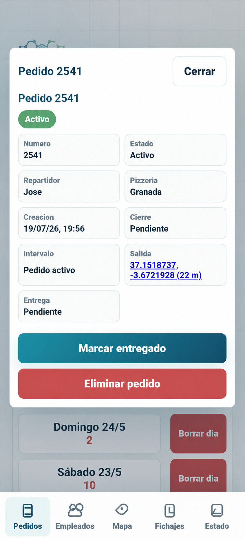 Detalle de pedido del administrador