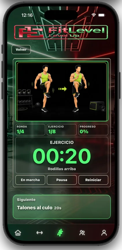 Clase guiada de fitness en FitLevelUp
