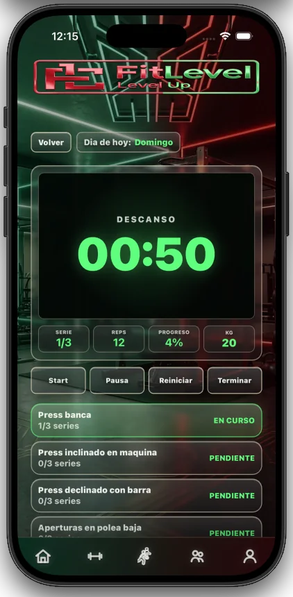 Contador de descanso de FitLevelUp