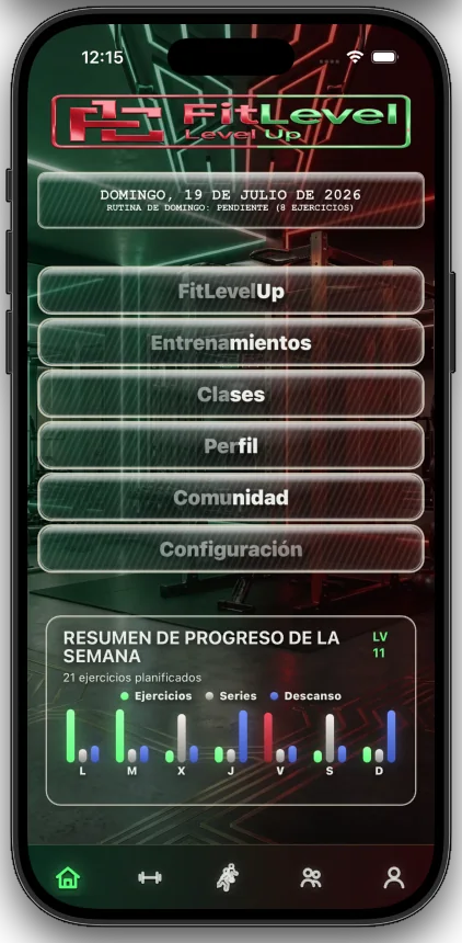 Pantalla de inicio de FitLevelUp