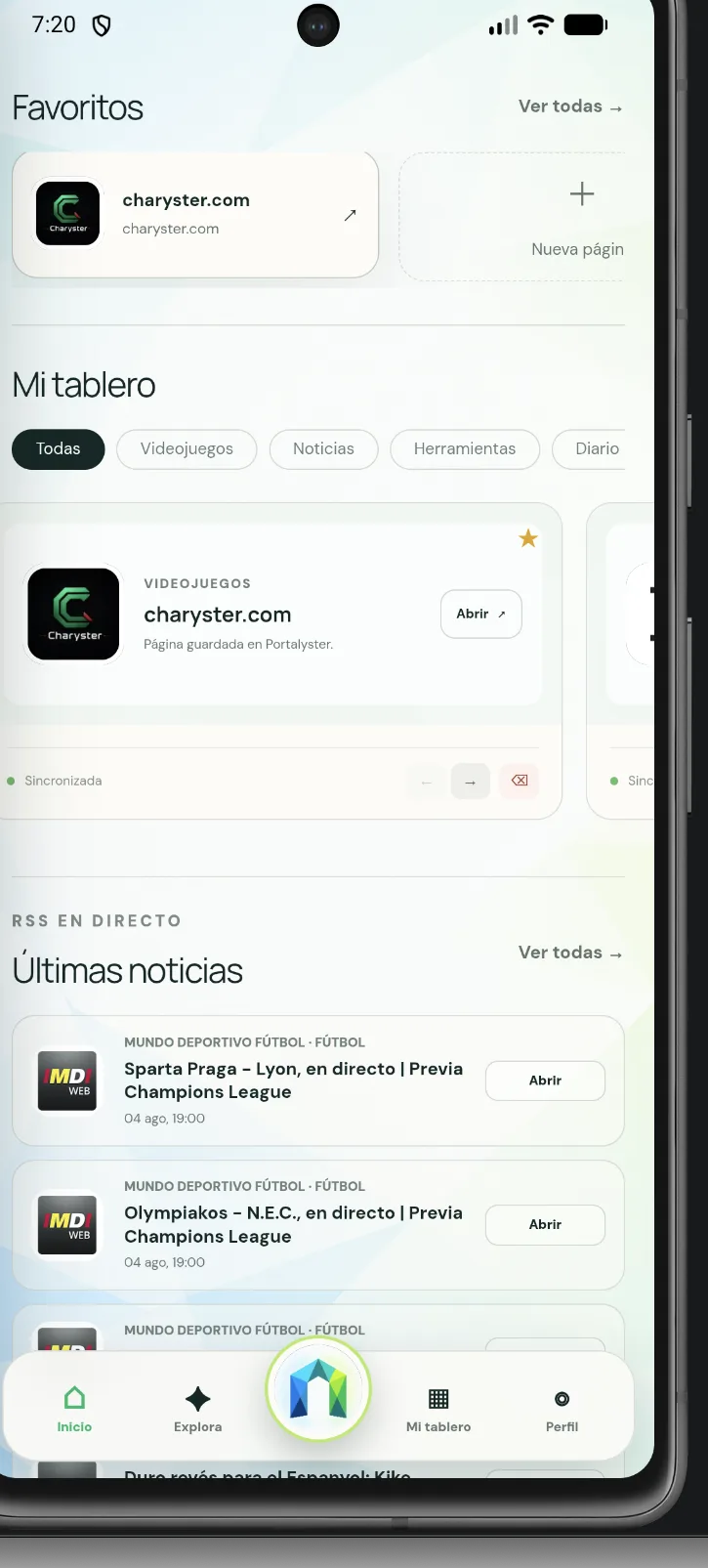 Inicio de Portalyster con favoritos y últimas noticias